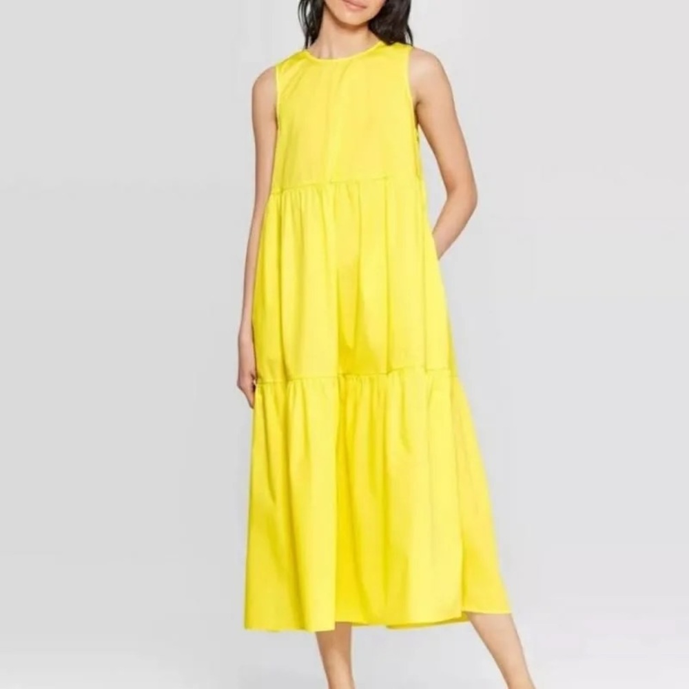Who what wear yellow tiered midi sleeveless dress